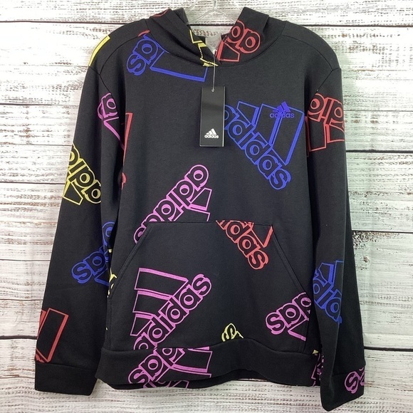 ADDIDAS GIRLS SIZE L 14/16 FLEECE HOODIE SWEATER SPORT LOGO KIDS NWT - Picture 5 of 14